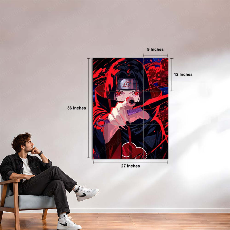 Anime Metal Poster Set of 9 | Naruto Shippuden | Itachi Uchiha Anime Wall Art | Sharingan Akatsuki 9 Panel Metal Print | Uchiha Clan Decor