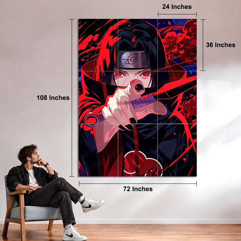 Anime Metal Poster Set of 9 | Naruto Shippuden | Itachi Uchiha Anime Wall Art | Sharingan Akatsuki 9 Panel Metal Print | Uchiha Clan Decor