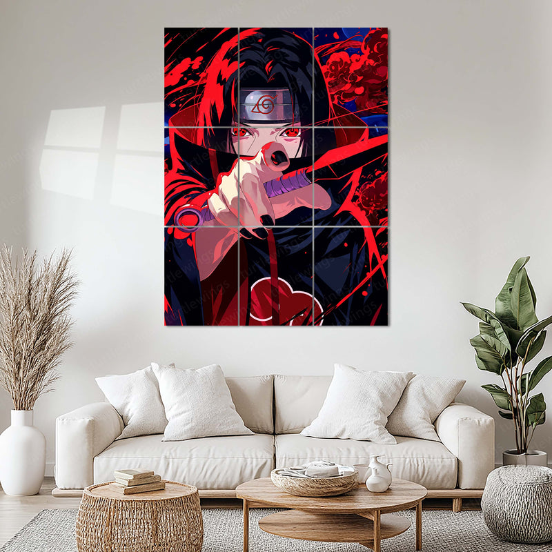 Anime Metal Poster Set of 9 | Naruto Shippuden | Itachi Uchiha Anime Wall Art | Sharingan Akatsuki 9 Panel Metal Print | Uchiha Clan Decor