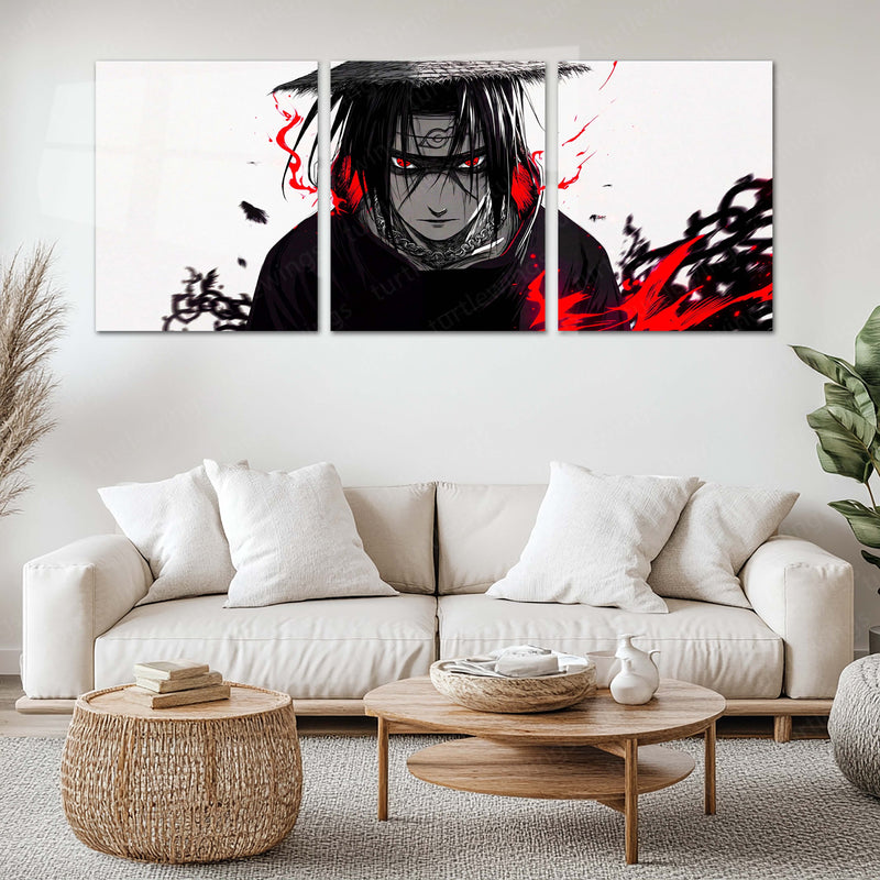 Anime Metal Poster Set of 3 | Naruto | Itachi Uchiha Red Sharingan Triptych Wall Art