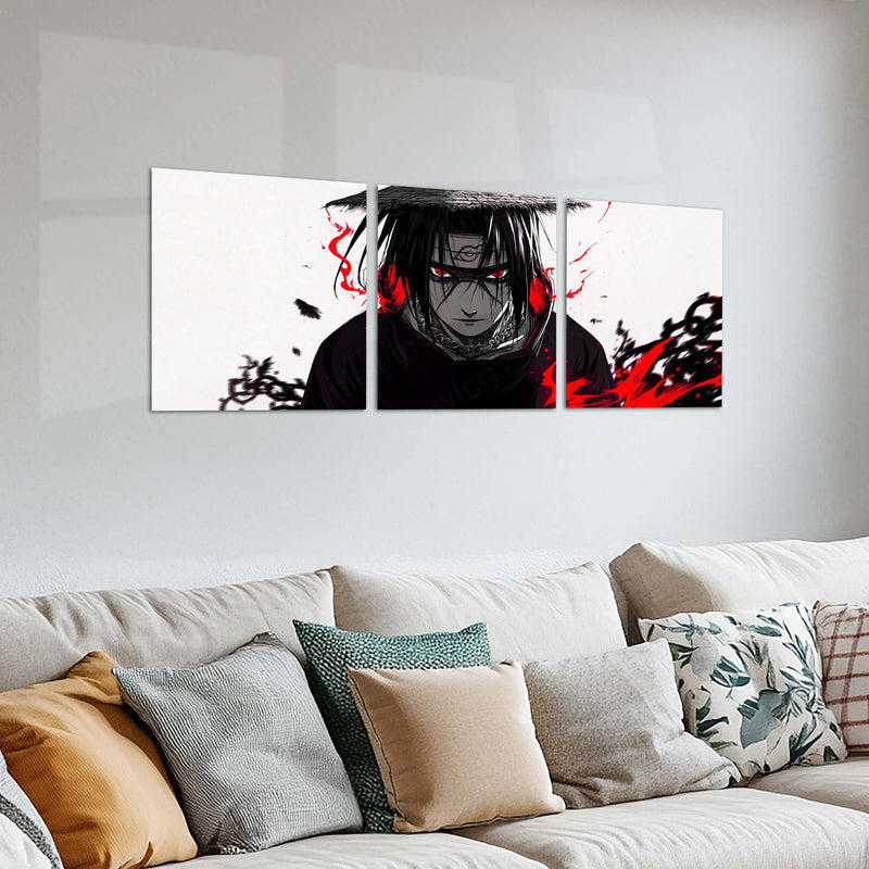 Anime Metal Poster Set of 3 | Naruto | Itachi Uchiha Red Sharingan Triptych Wall Art