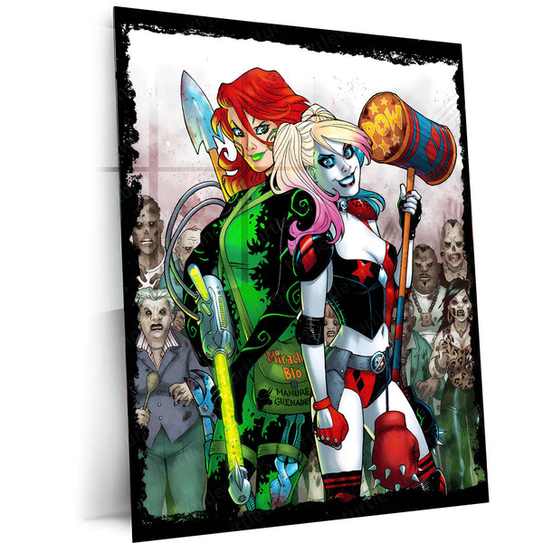 Harley Quinn x Poison Ivy – Gotham Sirens Duo Metal Poster | DC Comics Wall Frame