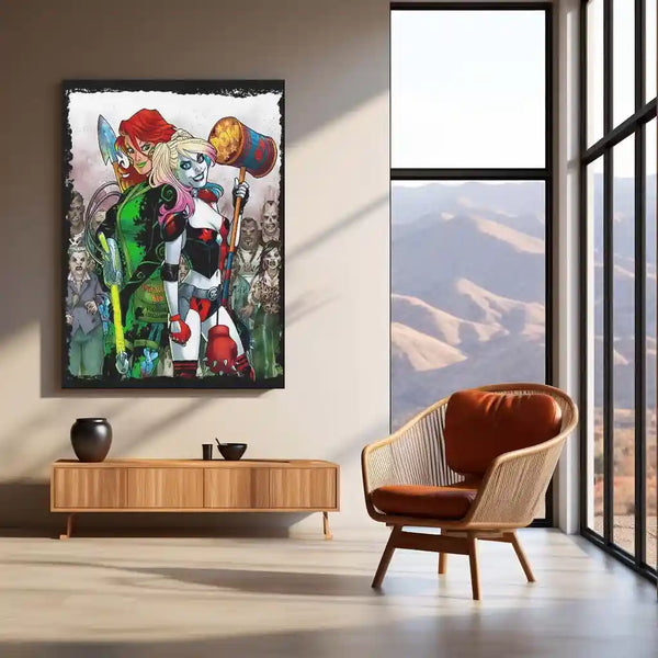 Harley Quinn x Poison Ivy – Gotham Sirens Duo Metal Poster | DC Comics Wall Frame