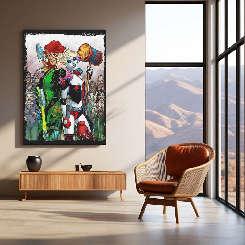 Harley Quinn x Poison Ivy – Gotham Sirens Duo Metal Poster | DC Comics Wall Frame