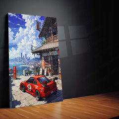 JDM Car x City View – Anime Aesthetic Metal Poster | Night Drive Vibes Wall Art