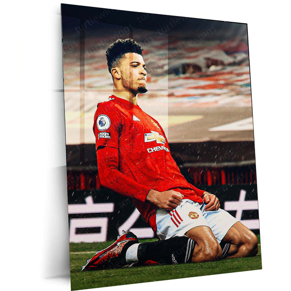 Jadon Sancho Sliding Celebration – Manchester Metal Frame | Iconic Winger Wall Art - TURTLEWINGS 