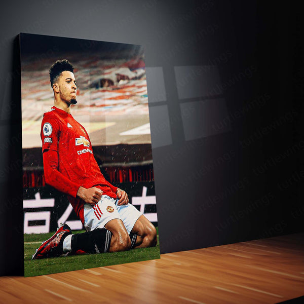 Jadon Sancho Sliding Celebration – Manchester Metal Frame | Iconic Winger Wall Art - TURTLEWINGS 