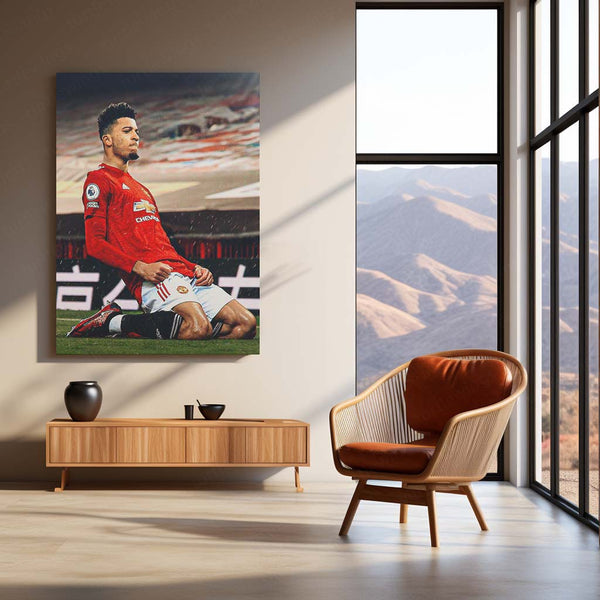 Jadon Sancho Sliding Celebration – Manchester Metal Frame | Iconic Winger Wall Art - TURTLEWINGS 