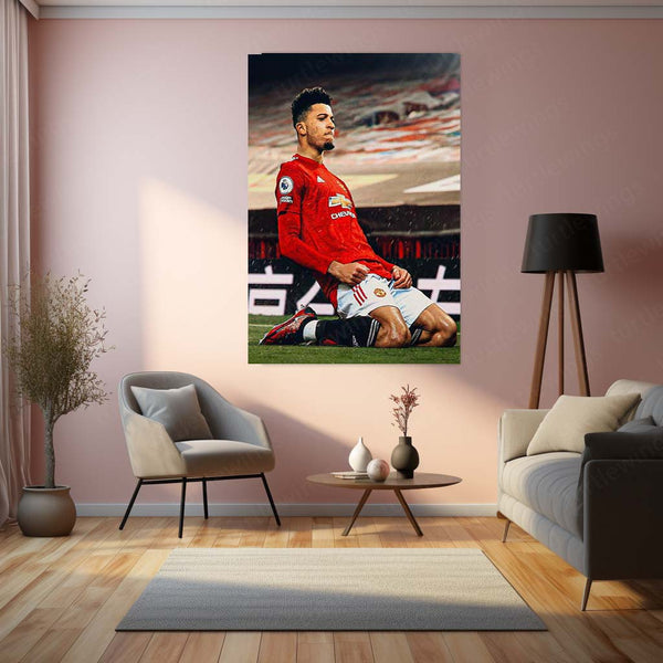 Jadon Sancho Sliding Celebration – Manchester Metal Frame | Iconic Winger Wall Art - TURTLEWINGS 