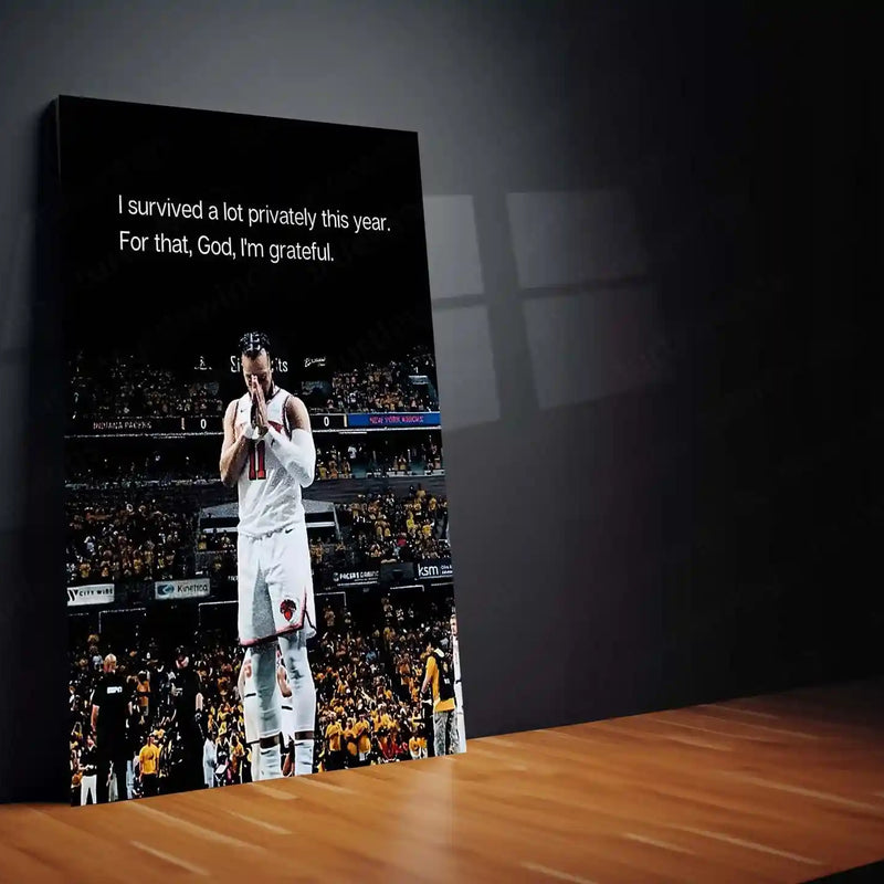 Quote Metal Poster | Jalen Brunson – “I Survived a Lot Privately This Year. For That, God, I’m Grateful.” | Resilience & Faith Metal Frame - TURTLEWINGS 