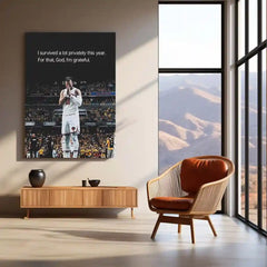 Quote Metal Poster | Jalen Brunson – “I Survived a Lot Privately This Year. For That, God, I’m Grateful.” | Resilience & Faith Metal Frame - TURTLEWINGS 