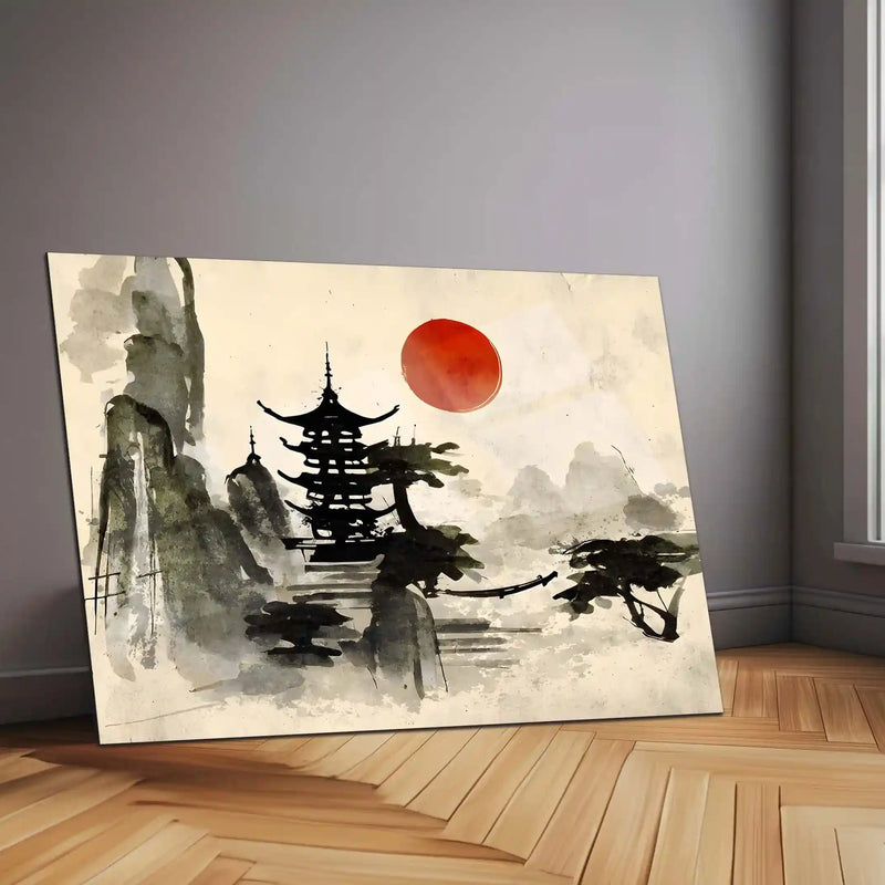 Japanese Ink Landscape – Sumi-e Style Metal Poster - TURTLEWINGS 