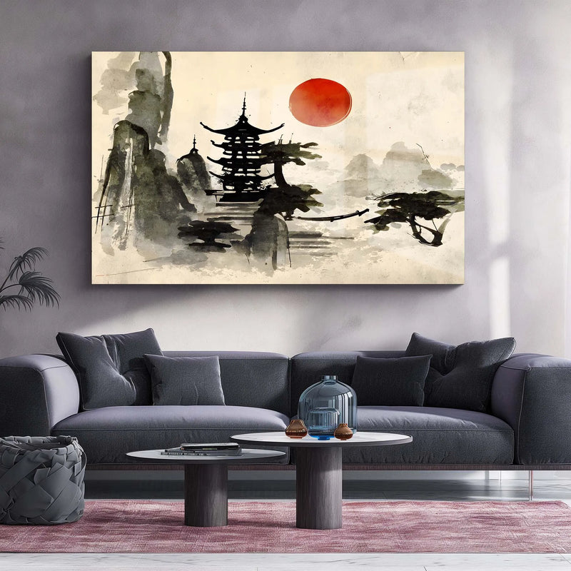 Japanese Ink Landscape – Sumi-e Style Metal Poster - TURTLEWINGS 