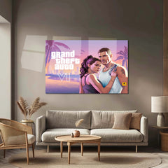 Grand Theft Auto VI Jason & Lucia Landscape Metal Poster | GTA 6 Vice City Gaming Wall Art