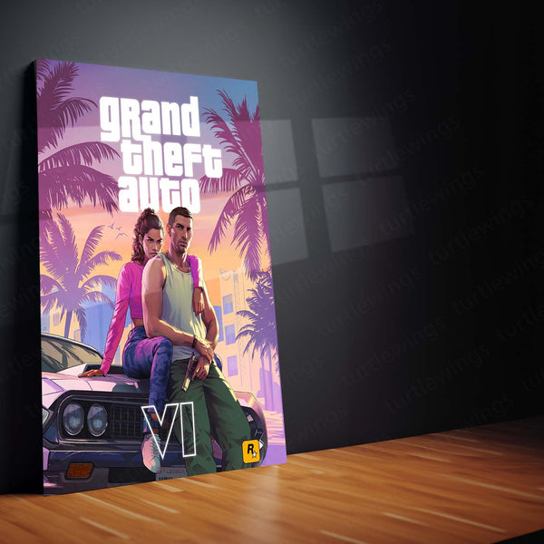 Grand Theft Auto VI Jason & Lucia Metal Poster | GTA 6 Official Artwork Gaming Wall Art