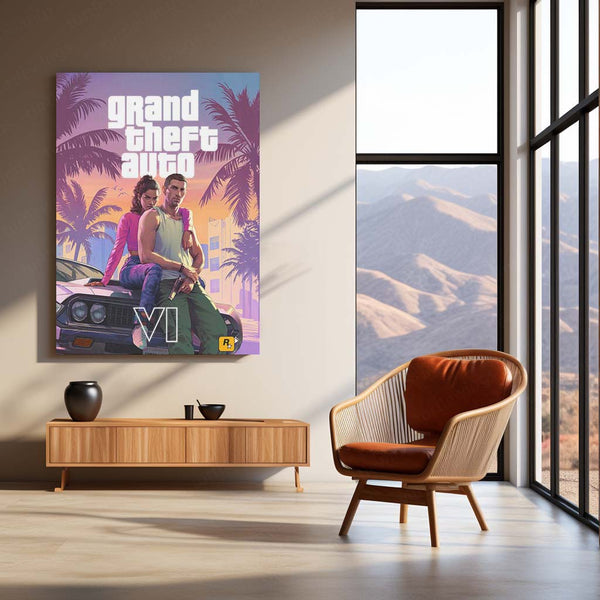 Grand Theft Auto VI Jason & Lucia Metal Poster | GTA 6 Official Artwork Gaming Wall Art