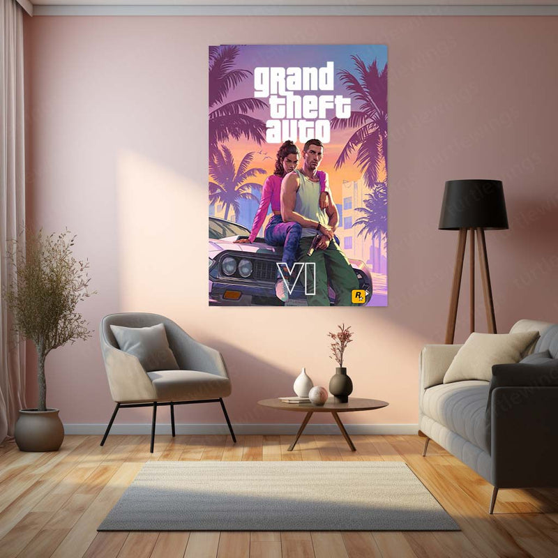 Grand Theft Auto VI Jason & Lucia Metal Poster | GTA 6 Official Artwork Gaming Wall Art