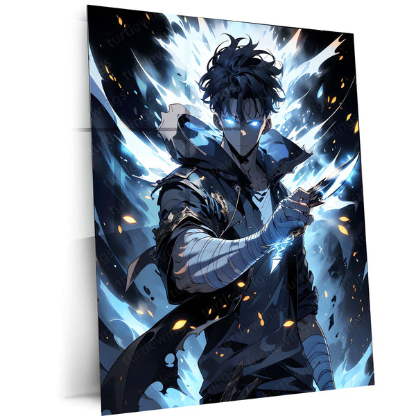 Anime metal poster | Sung Jin-Woo – Solo Leveling Metal Poster | Shadow Monarch Anime Wall Frame