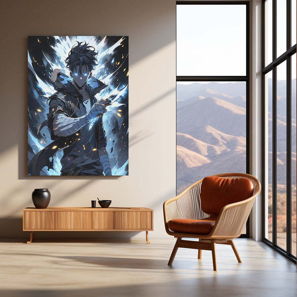 Anime metal poster | Sung Jin-Woo – Solo Leveling Metal Poster | Shadow Monarch Anime Wall Frame