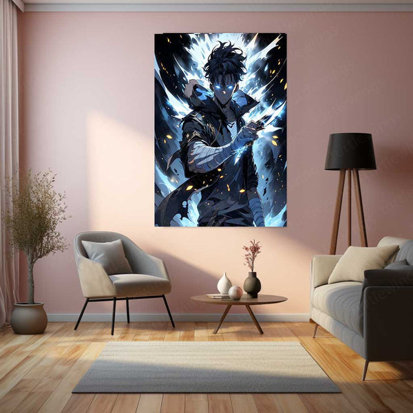 Anime metal poster | Sung Jin-Woo – Solo Leveling Metal Poster | Shadow Monarch Anime Wall Frame