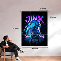 Game Metal Poster Set of 9 | Jinx Metal | Arcane League of Legends Wall Art | Blue & Purple Jinx 9 Panel Metal Print