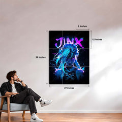 Game Metal Poster Set of 9 | Jinx Metal | Arcane League of Legends Wall Art | Blue & Purple Jinx 9 Panel Metal Print