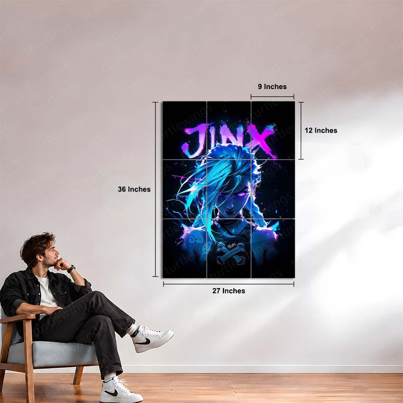 Game Metal Poster Set of 9 | Jinx Metal | Arcane League of Legends Wall Art | Blue & Purple Jinx 9 Panel Metal Print