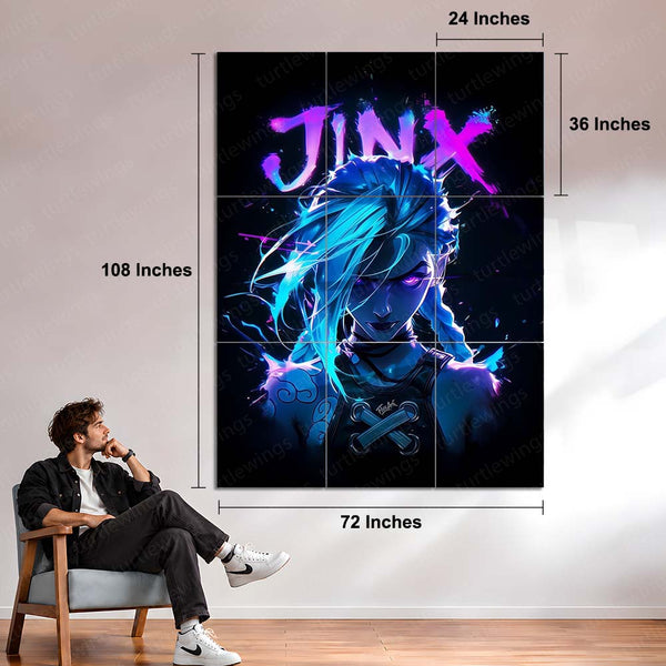 Game Metal Poster Set of 9 | Jinx Metal | Arcane League of Legends Wall Art | Blue & Purple Jinx 9 Panel Metal Print