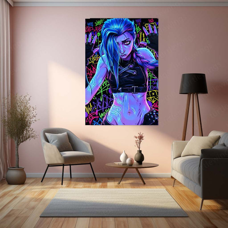 Anime Metal Poster | Jinx Arcane Graffiti Wall Art