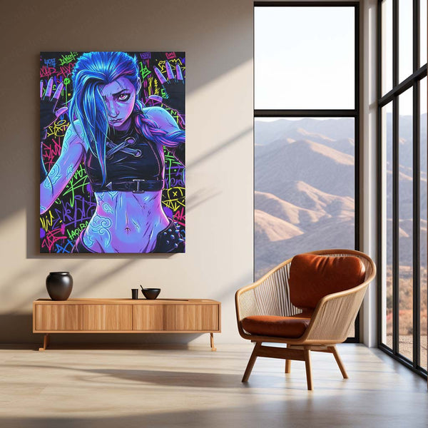 Anime Metal Poster | Jinx Arcane Graffiti Wall Art