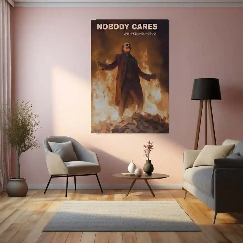 Joker – Nobody Cares, Just Make Money and Enjoy | Cinematic Motivation Metal Frame | Dark Psychology Wall Art