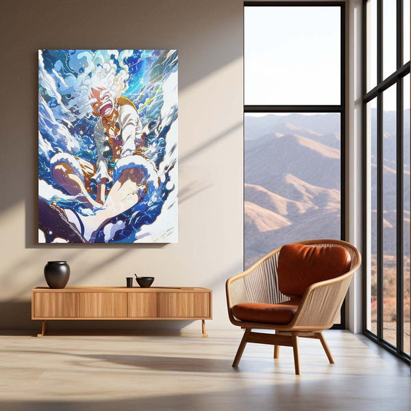 Anime metal poster | Joy of Freedom – Gear 5 Luffy Unleashed Metal Poster | One Piece Anime Wall Frame