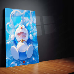 Joyful Doraemon – Floating in Bubbles of Happiness Metal Poster | Classic Anime Wall Frame