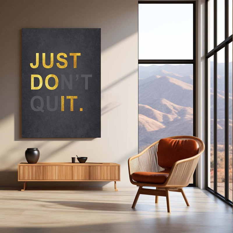 Quote Metal Poster | Just Don’t Quit – Golden Motivation Metal Poster | Inspirational Wall Frame