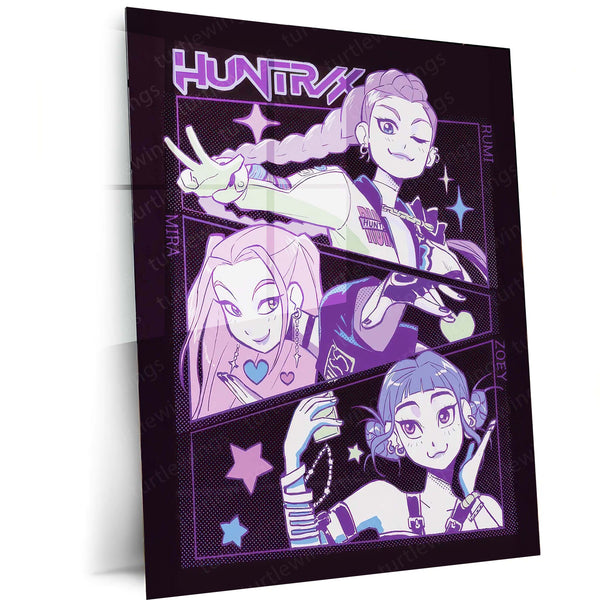 Anime Metal Poster | Huntrix Anime Girls – K-Pop Demon Hunter Inspired Metal Poster | Fantasy Wall Frame