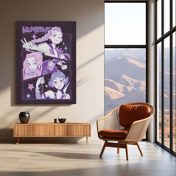 Anime Metal Poster | Huntrix Anime Girls – K-Pop Demon Hunter Inspired Metal Poster | Fantasy Wall Frame