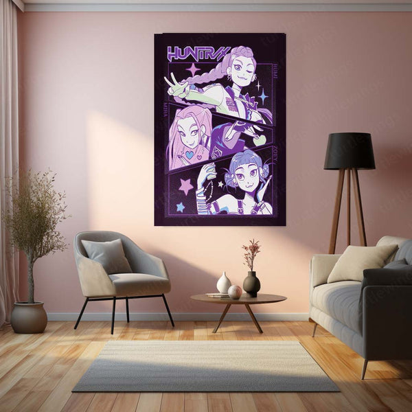 Anime Metal Poster | Huntrix Anime Girls – K-Pop Demon Hunter Inspired Metal Poster | Fantasy Wall Frame