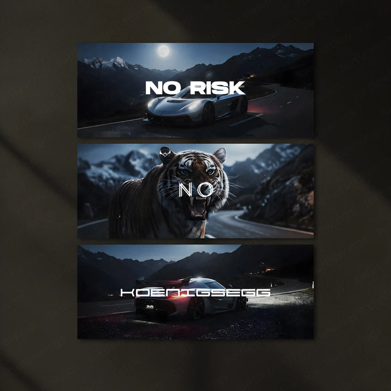 Motivational Metal Poster – Set of 3 | No Risk. No Koenigsegg. | Luxury Hustle Wall Art - TURTLEWINGS 