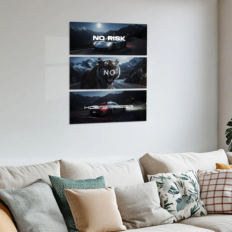 Motivational Metal Poster – Set of 3 | No Risk. No Koenigsegg. | Luxury Hustle Wall Art - TURTLEWINGS 