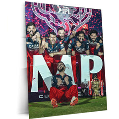 Cricket Metal Poster |🏆 RCB Wins IPL Trophy 2025 – Champion Celebration Metal Poster | Virat Kohli Led Victory Wall Art 05