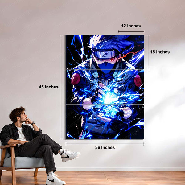 Anime Metal Poster Set of 9 | Naruto Shippuden | Kakashi Hatake Anime Wall Art | Sharingan Chidori 9 Panel Metal Print | Copy Ninja Decor