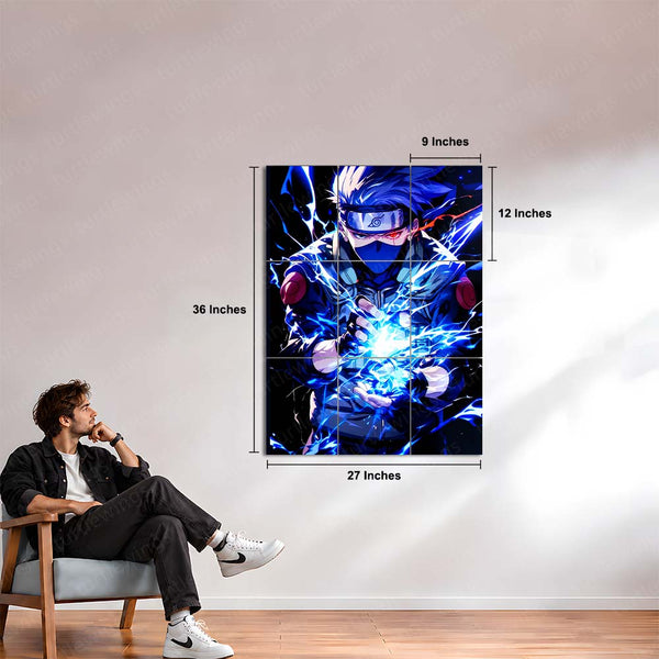 Anime Metal Poster Set of 9 | Naruto Shippuden | Kakashi Hatake Anime Wall Art | Sharingan Chidori 9 Panel Metal Print | Copy Ninja Decor