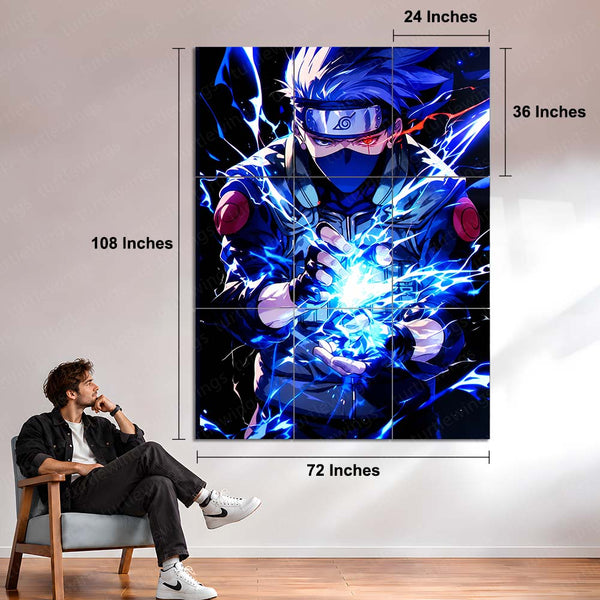 Anime Metal Poster Set of 9 | Naruto Shippuden | Kakashi Hatake Anime Wall Art | Sharingan Chidori 9 Panel Metal Print | Copy Ninja Decor