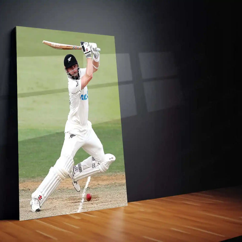 Cricket Metal Poster | Kane Williamson Metal Poster | New Zealand Cricket Legend Wall Art | Elegant Batsman Portrait Frame - TURTLEWINGS 