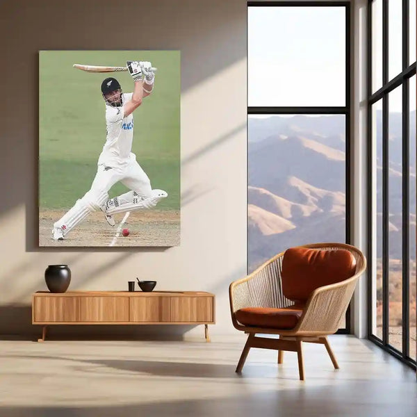 Cricket Metal Poster | Kane Williamson Metal Poster | New Zealand Cricket Legend Wall Art | Elegant Batsman Portrait Frame - TURTLEWINGS 
