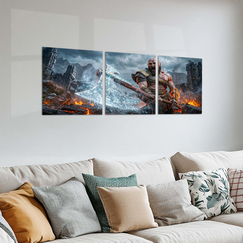 Game Metal Poster Set of 3 | God of War | Kratos Leviathan Axe Battle Triptych Wall Art – product image 2