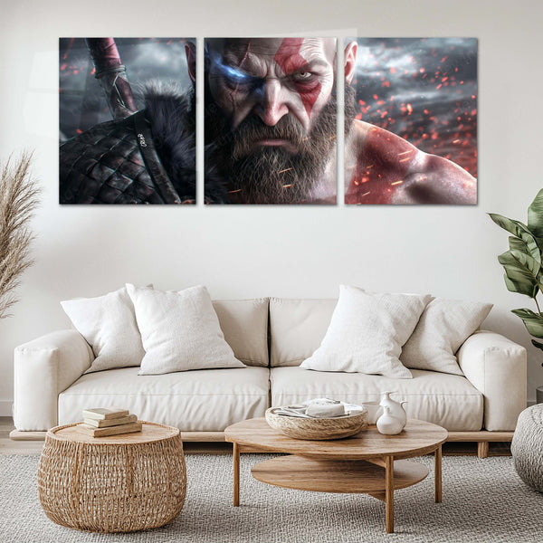 Game Metal Poster Set of 3 | God of War | Kratos Close-Up Warrior Triptych Wall Art – main product image