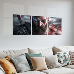 Game Metal Poster Set of 3 | God of War | Kratos Close-Up Warrior Triptych Wall Art – product image 2