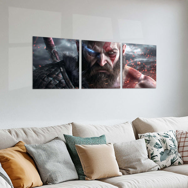 Game Metal Poster Set of 3 | God of War | Kratos Close-Up Warrior Triptych Wall Art – product image 2