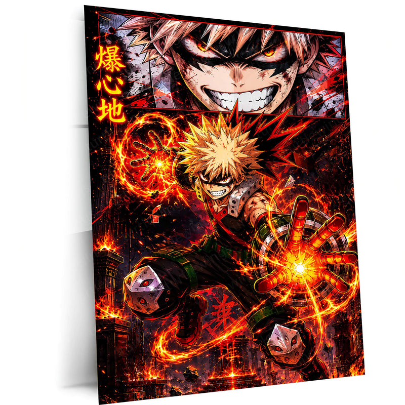 Anime Metal Poster | My Hero Academia Metal Poster | Katsuki Bakugo Explosion Hero Wall Art | Epic Anime Warrior Metal Frame